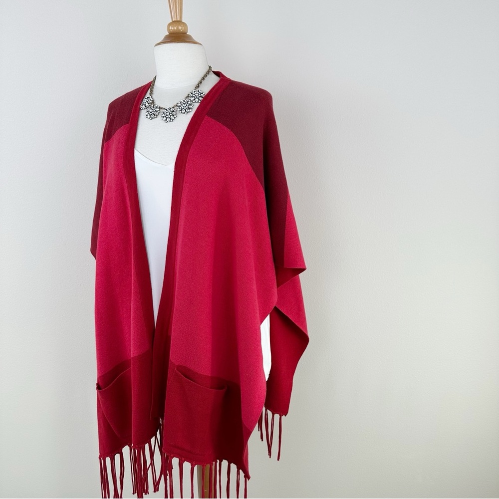 CAbi Fringe Poncho Red Shrug Sweater #3841